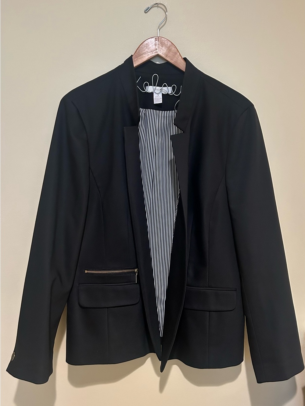 Chico's Black Blazer with Striped Lining with Gold Zip Pocket Size XL - Picture 1 of 8